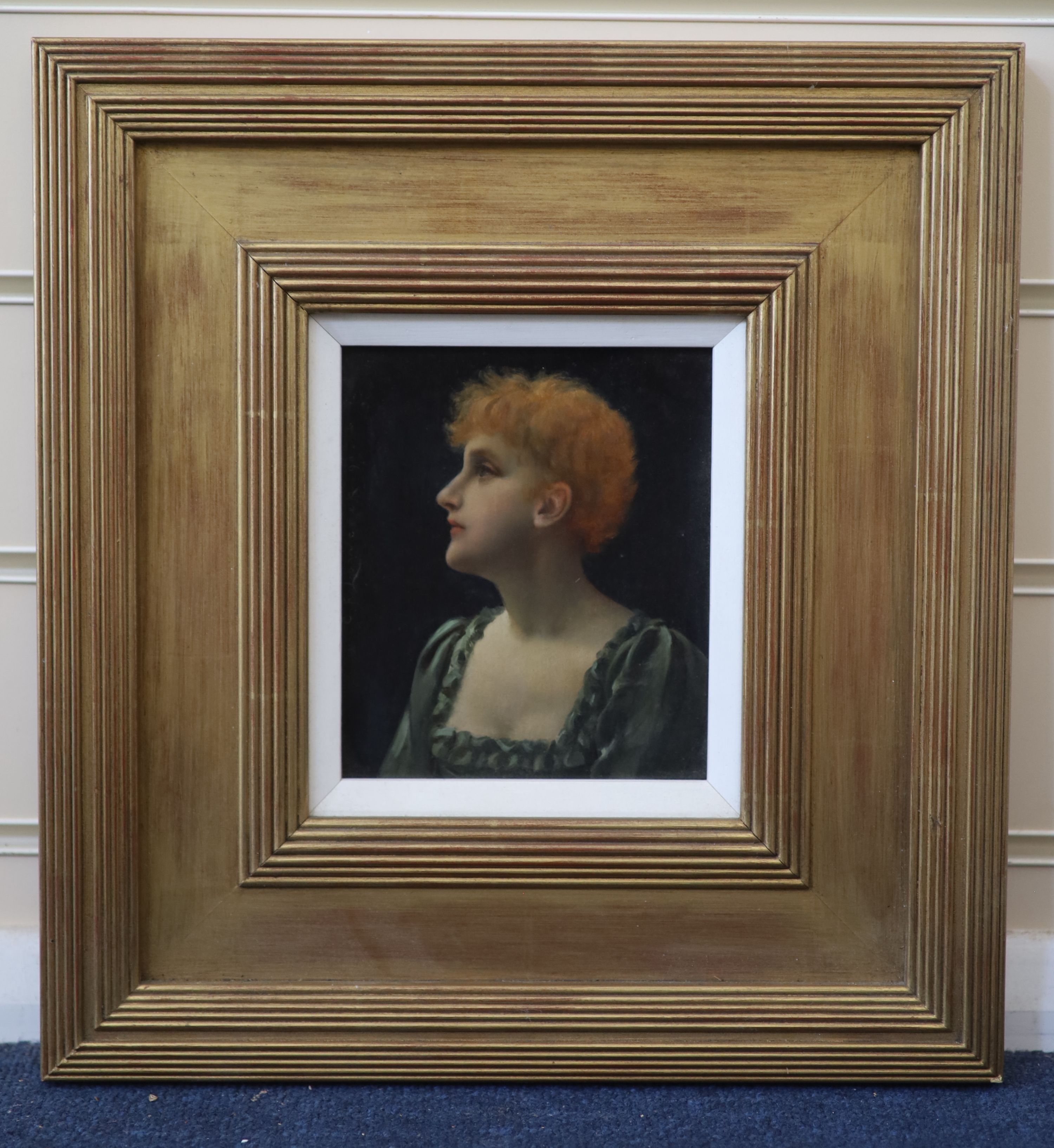 Charles Frederick Lowcock (1878-1922), Portrait of a red-haired woman, Oil on panel, 15 x 13cm.